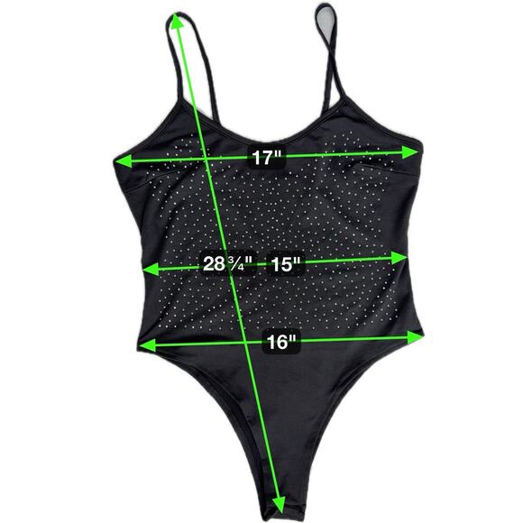 New Black Crystal Sparkle Bodysuit Tank Large Party Club NYE Glam Holiday Bling - Picture 6 of 15